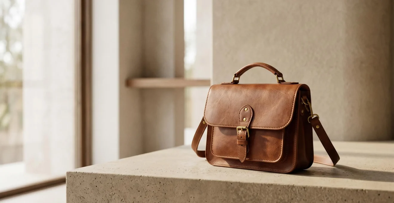 Bolso de piel natural con acabado impecable mostrando textura de cuero de alta calidad