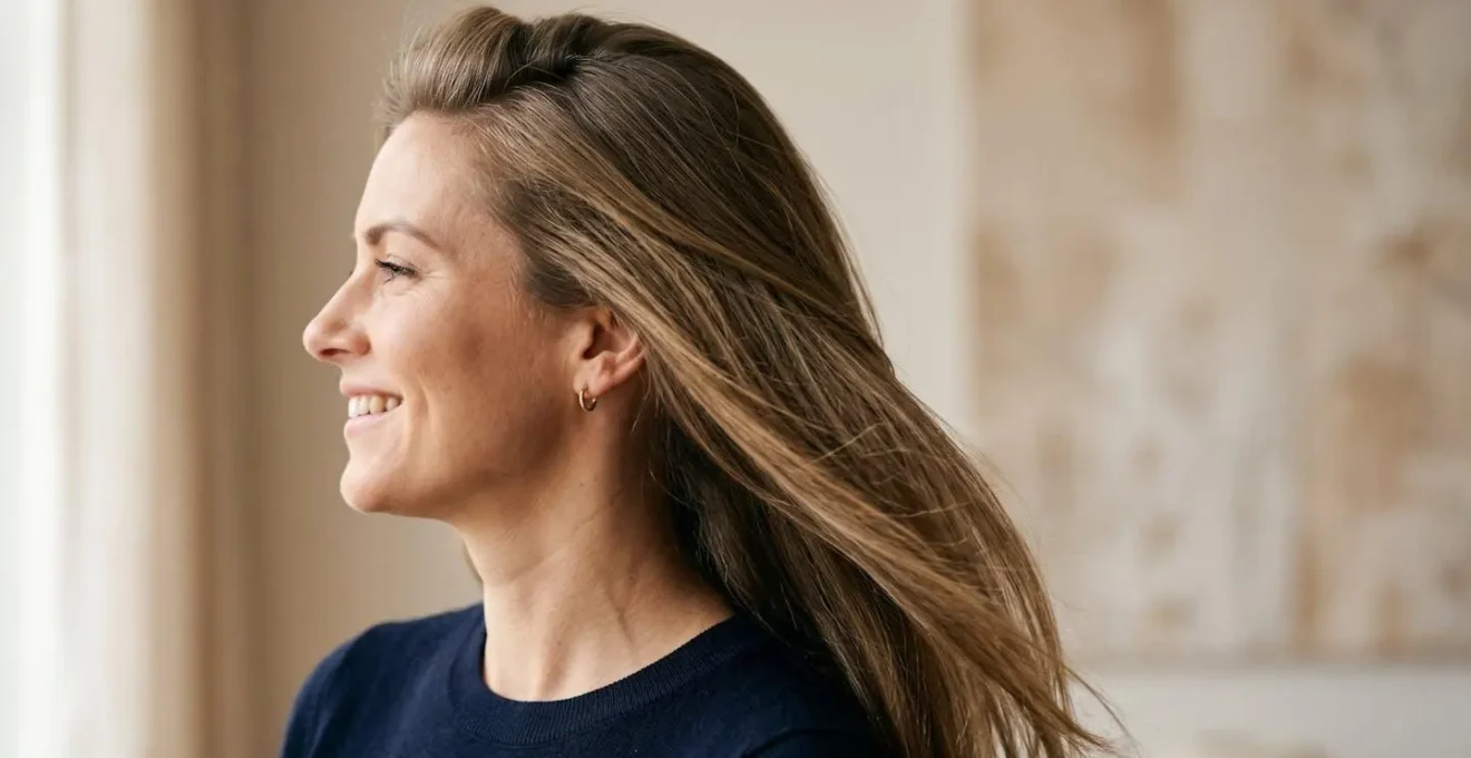 Mujer con cabello liso mostrando técnica de volumen en la raíz con resultado natural y duradero