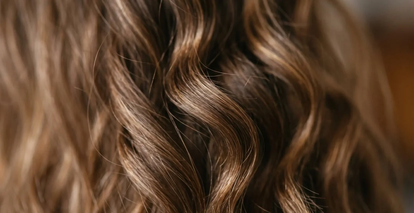 Primer plano de cabello ondulado natural tipo 2 con ondas en forma de S definidas y textura suave
