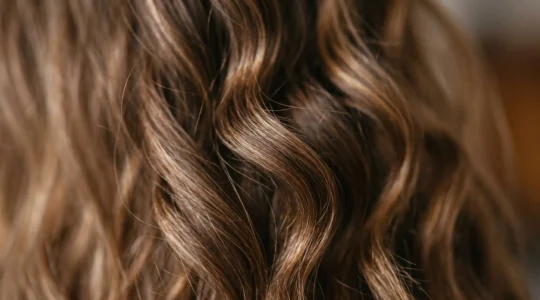 Primer plano de cabello ondulado natural tipo 2 con ondas en forma de S definidas y textura suave