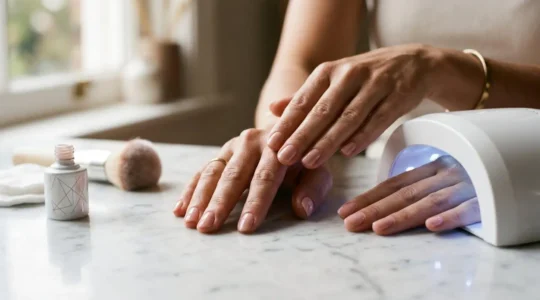 Manicura semipermanente casera con esmalte gel y lámpara LED, acabado profesional y duradero