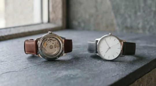 Comparación visual entre reloj automático y reloj de cuarzo para uso diario sin mantenimiento